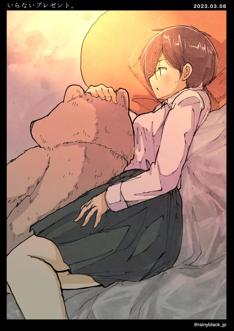 ベッドでくまのぬいぐるみを抱きしめる女性