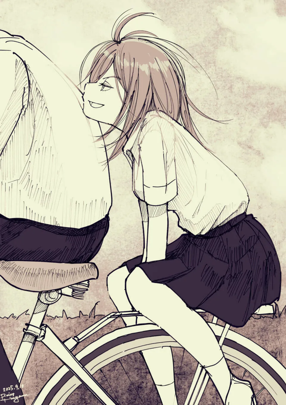 自転車に乗る少女のイラスト