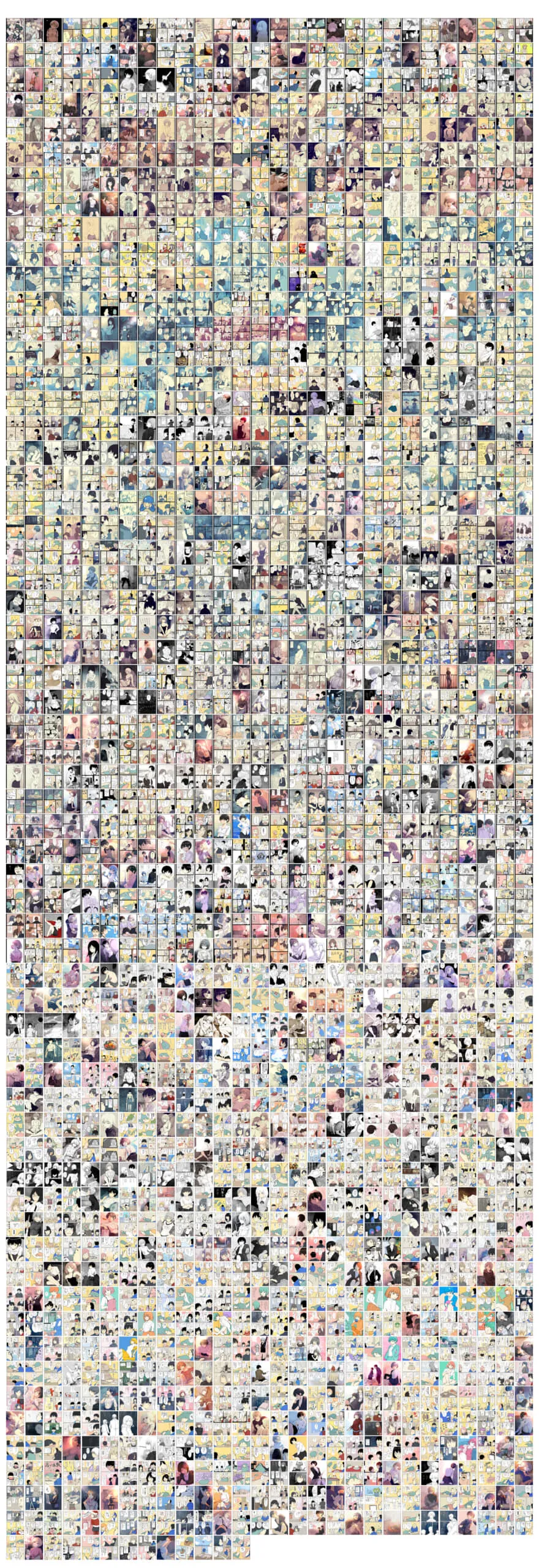 多くの漫画のコマが集まった画像。