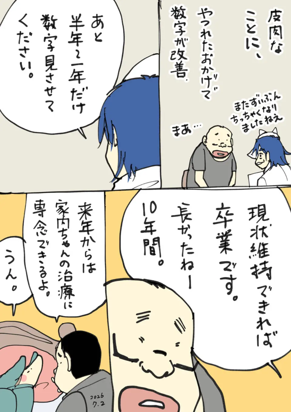 検査結果が改善し、10年間の治療から卒業が見えてきた男性