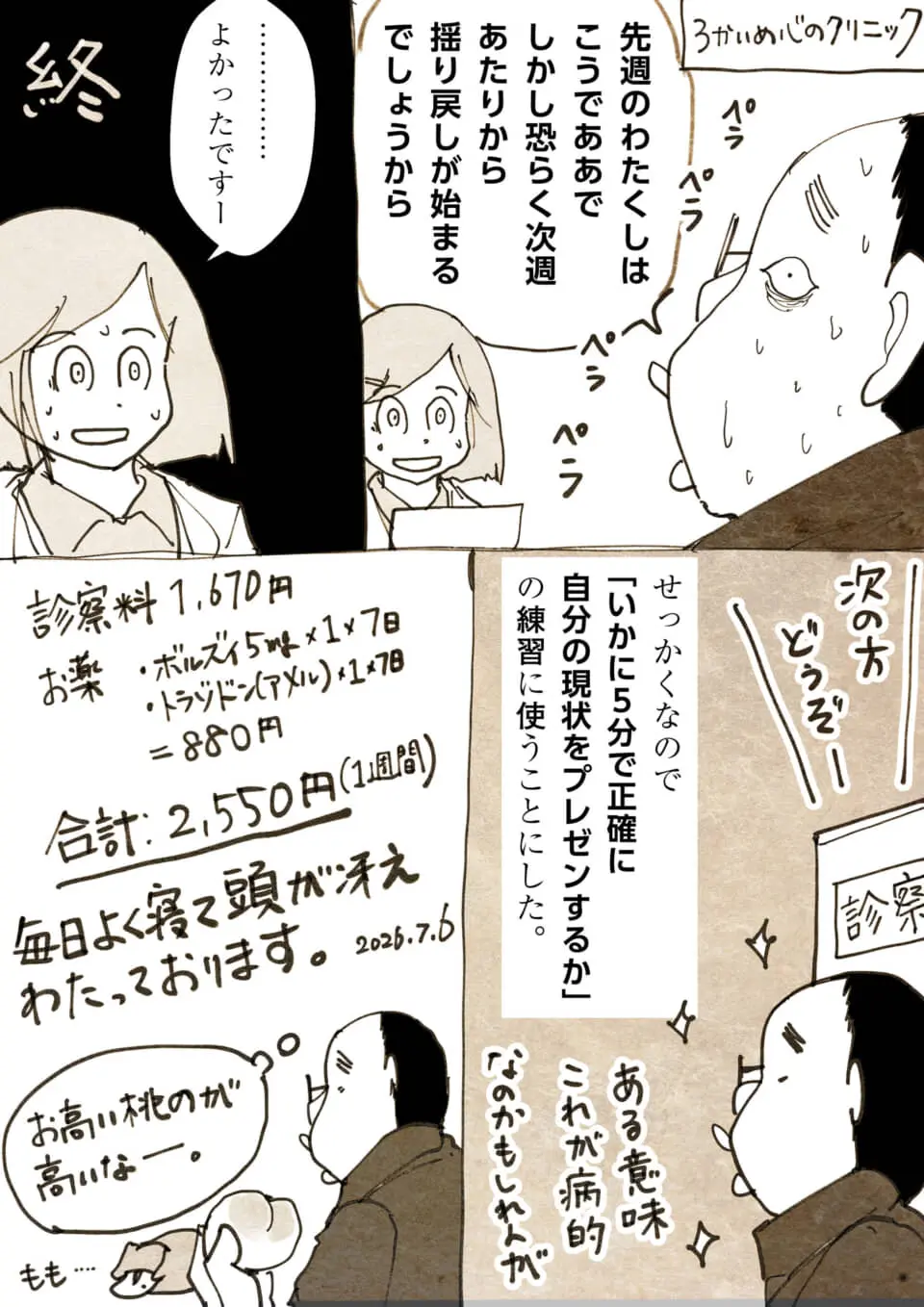心療内科の受診体験と診察費を綴るエッセイ漫画
